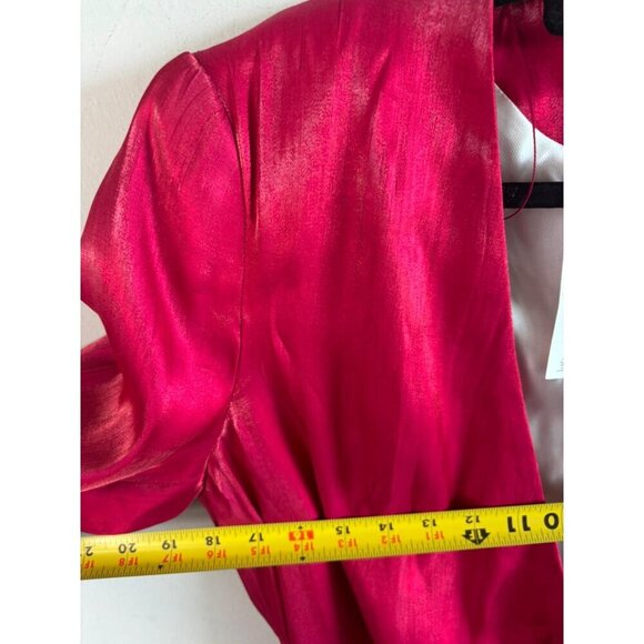 ZARA Womens Blazer Hot Pink Fuchsia Satin Belted Tie Double Breasted Size L - Picture 6 of 11
